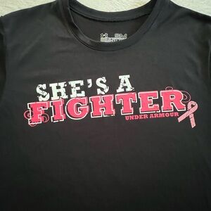 Under Armour Heat Gear Black ‘She’s a Fighter’ Cancer Graphic Tee, Size S
